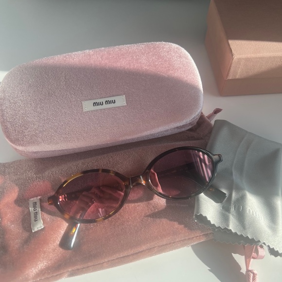Miu Miu Oval Tortoise Sunglasses with Rose Lenses - Picture 2 of 5